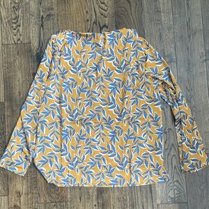 Leaf Pattern Women's Blouse - Mustard and Blue